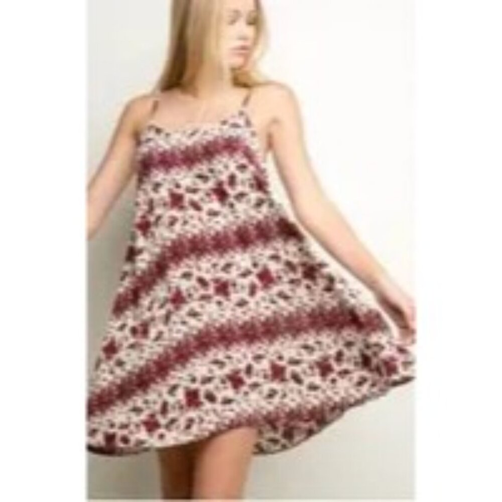 Y2K RARE Brandy Melville Floral Burgundy Cream Mini Slip Dress | Boho Coquette - Picture 7 of 11